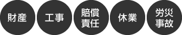 「財産」「工事」「賠償責任」「休業」「労災事故」