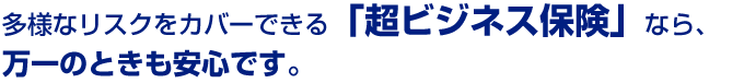 多様なリスクをカバーできる「超ビジネス保険」なら、万一のときも安心です。