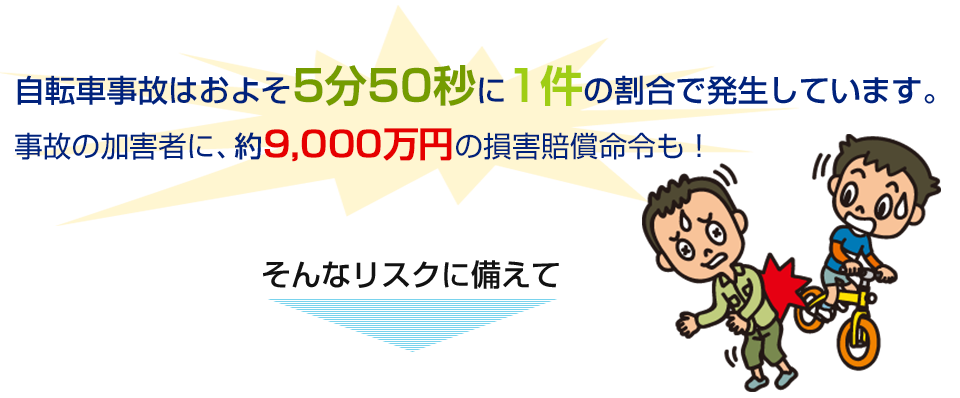 自転車事故はおよそ5分50秒に1件の割合で発生しています。事故の加害者に、約9,000万円の損害賠償命令も!